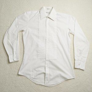 Vintage Monte Carlo White Tuxedo Button Down Shirt Made in Korea Size S2 14-14.5